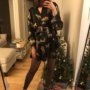 Zara satin animal print button down